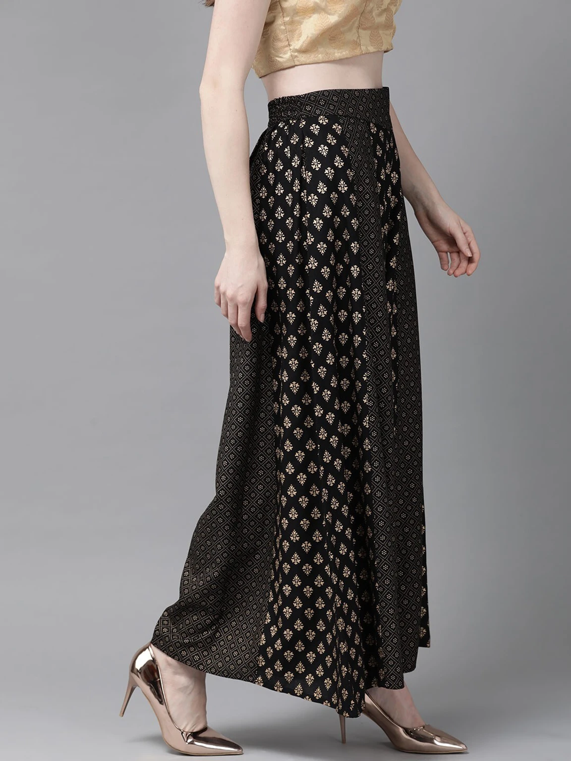 Women Flared Black Viscose Rayon Palazzos - Image 7