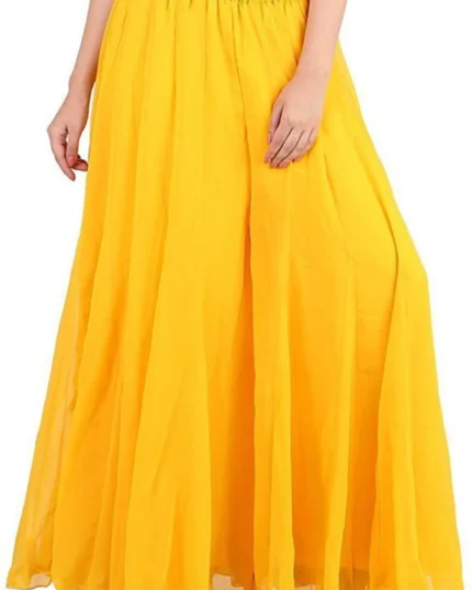 Women Flared Yellow Georgette Trousers