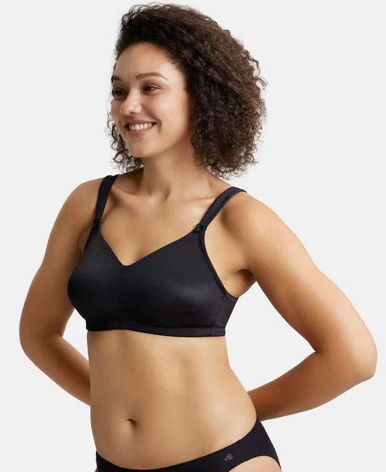 Non Padded Black Soft Touch Microfiber Elastane Stretch Full Coverage Minimizer Bra - Image 3