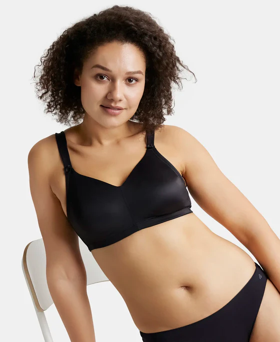 Non Padded Black Soft Touch Microfiber Elastane Stretch Full Coverage Minimizer Bra - Image 6