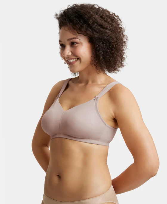 Wire free Mocha Non Padded Soft Touch Microfiber Elastane Stretch Full Coverage Minimizer Bra - Image 2