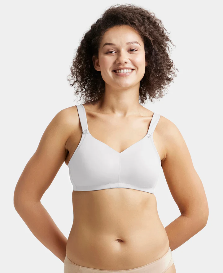 White Non Padded Soft Touch Microfiber Elastane Stretch Full Coverage Minimizer Bra - Image 2