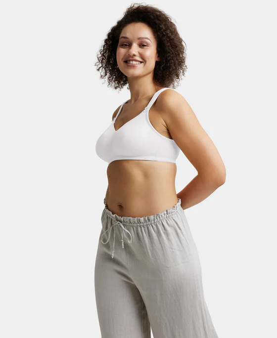 White Non Padded Soft Touch Microfiber Elastane Stretch Full Coverage Minimizer Bra - Image 6