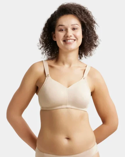 Wire free Non Padded Soft Touch Microfiber Elastane Stretch Full Coverage Minimizer Bra with Broad Cushioned Fabric Strap