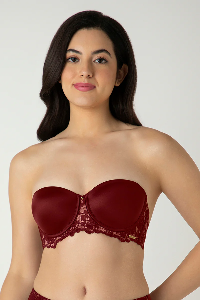 Wine Femme Lace Padded Wired Multiway Bra