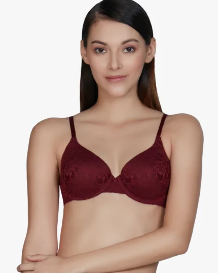 Floral Romance Maroon Padded Wired Lace Bra