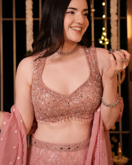 PINK FIT TO FLARE PALAZZO PANT SET AND A HAND EMBROIDERED BLOUSE and DUPATTA