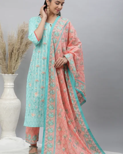 Peach Printed Cotton Mulmul Stole