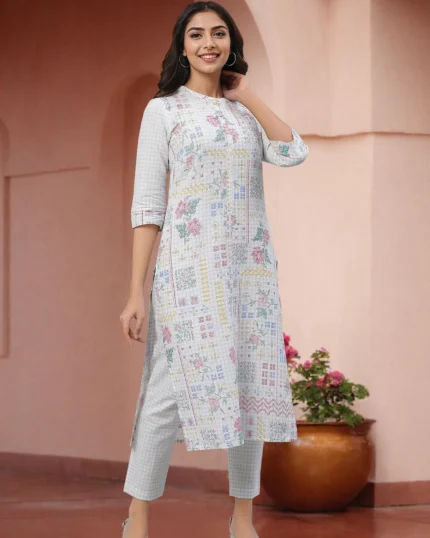 Seer Sucker Kurta and Pants Co-ord Set