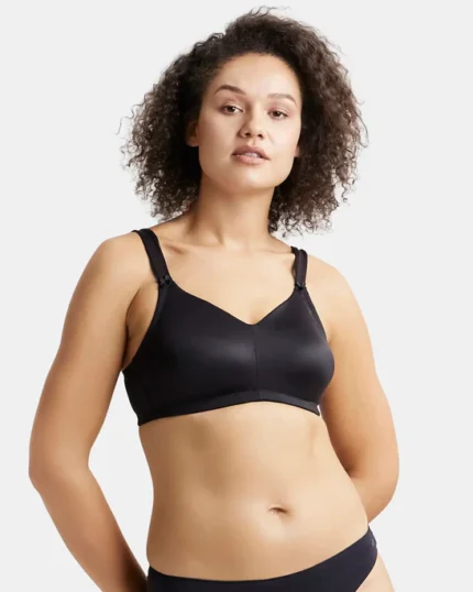 Non Padded Black Soft Touch Microfiber Elastane Stretch Full Coverage Minimizer Bra