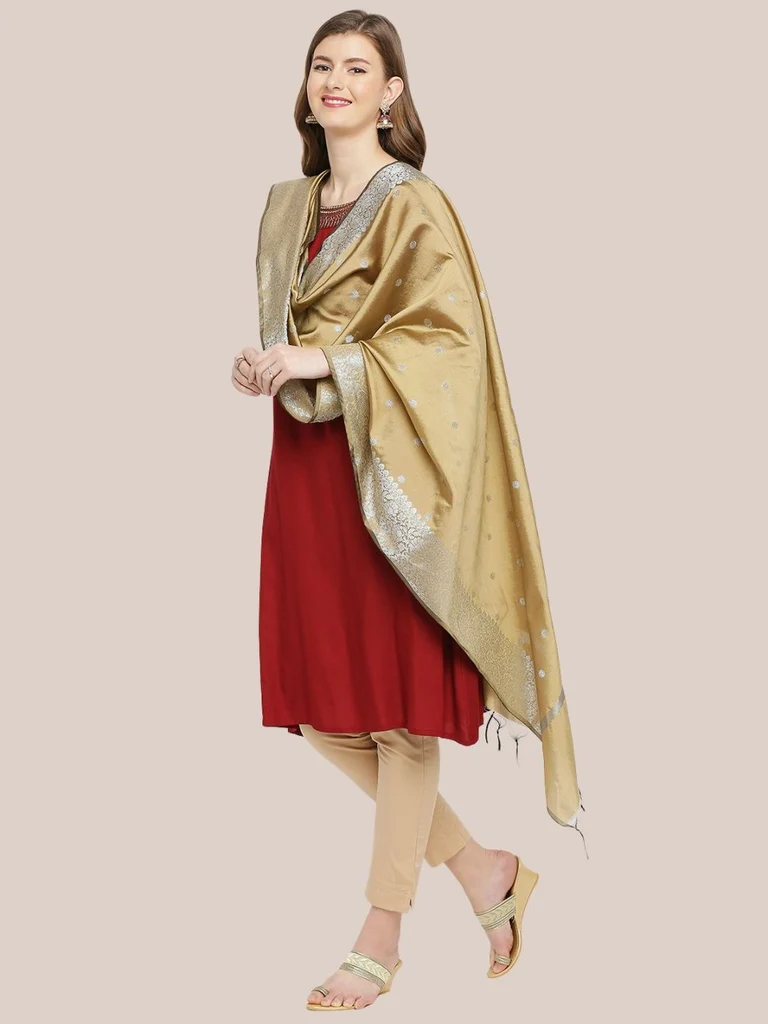 Banarasi Silk Dupatta with Silver Border - Image 2