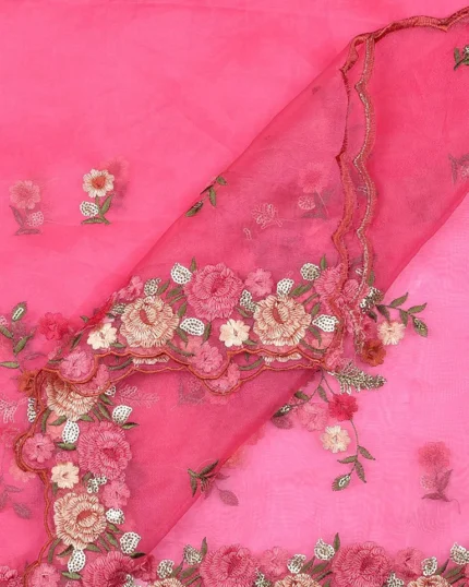 Organza Dupatta with Multicolor Floral Embroidery
