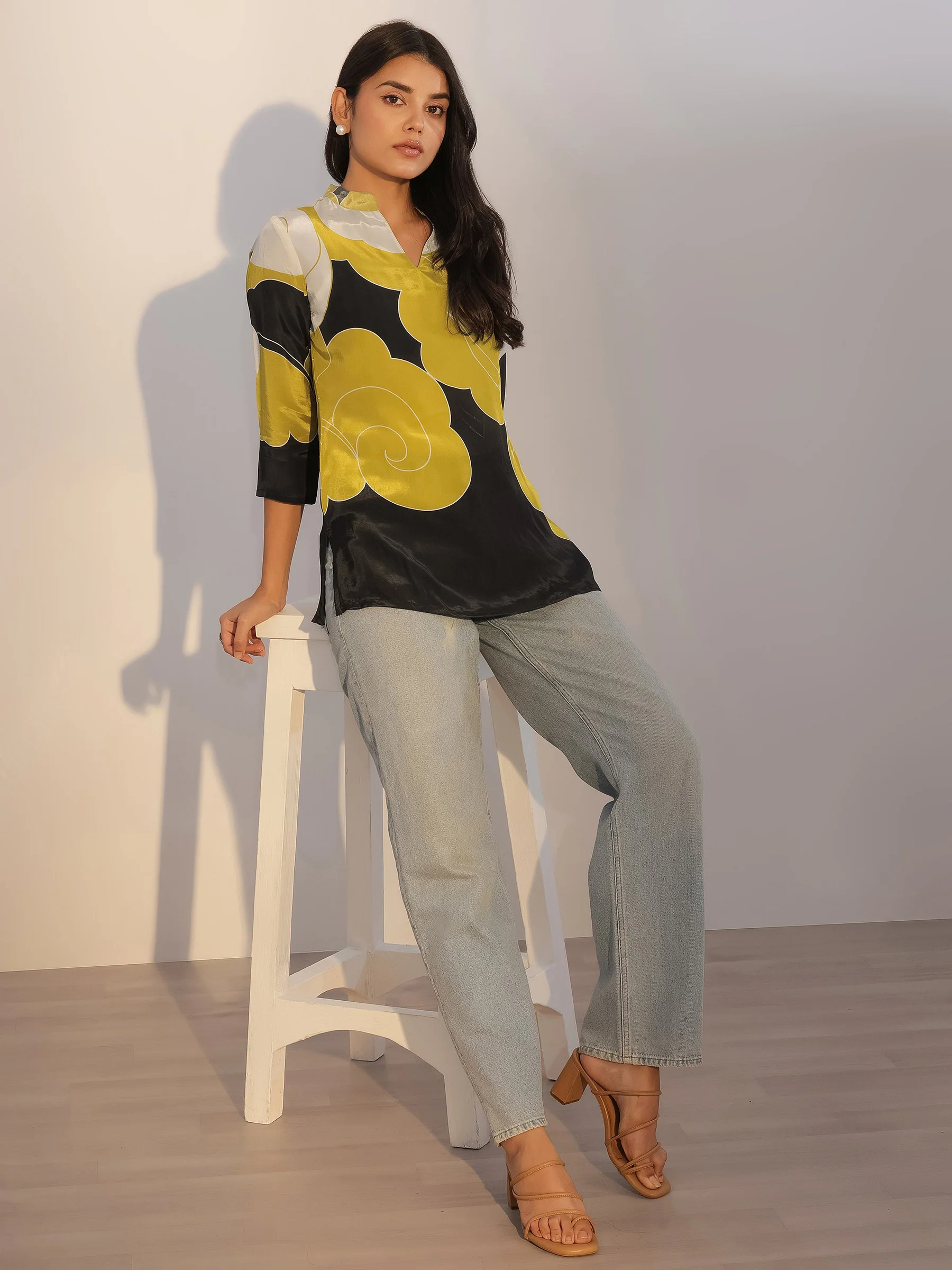 Black Printed Silk Blend Tunic - Image 2