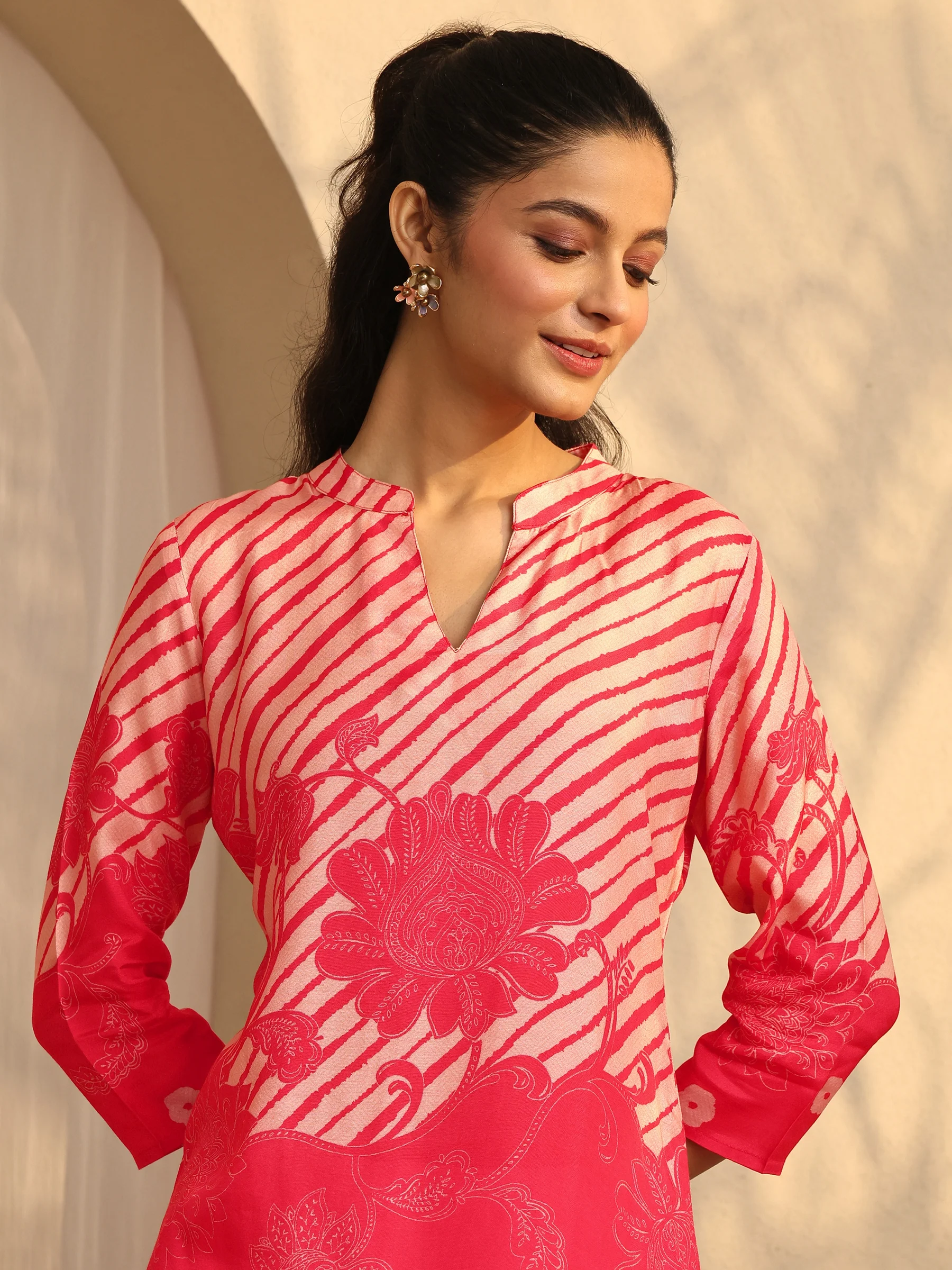 Coral Printed Muslin Straight Short Kurti - Image 4