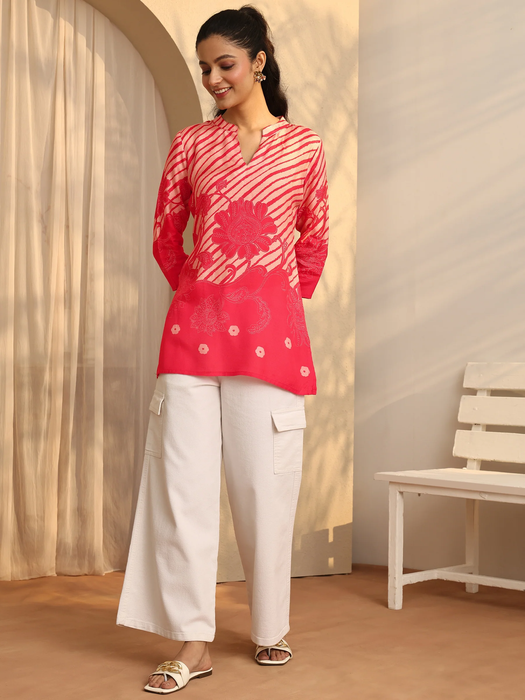 Coral Printed Muslin Straight Short Kurti - Image 5