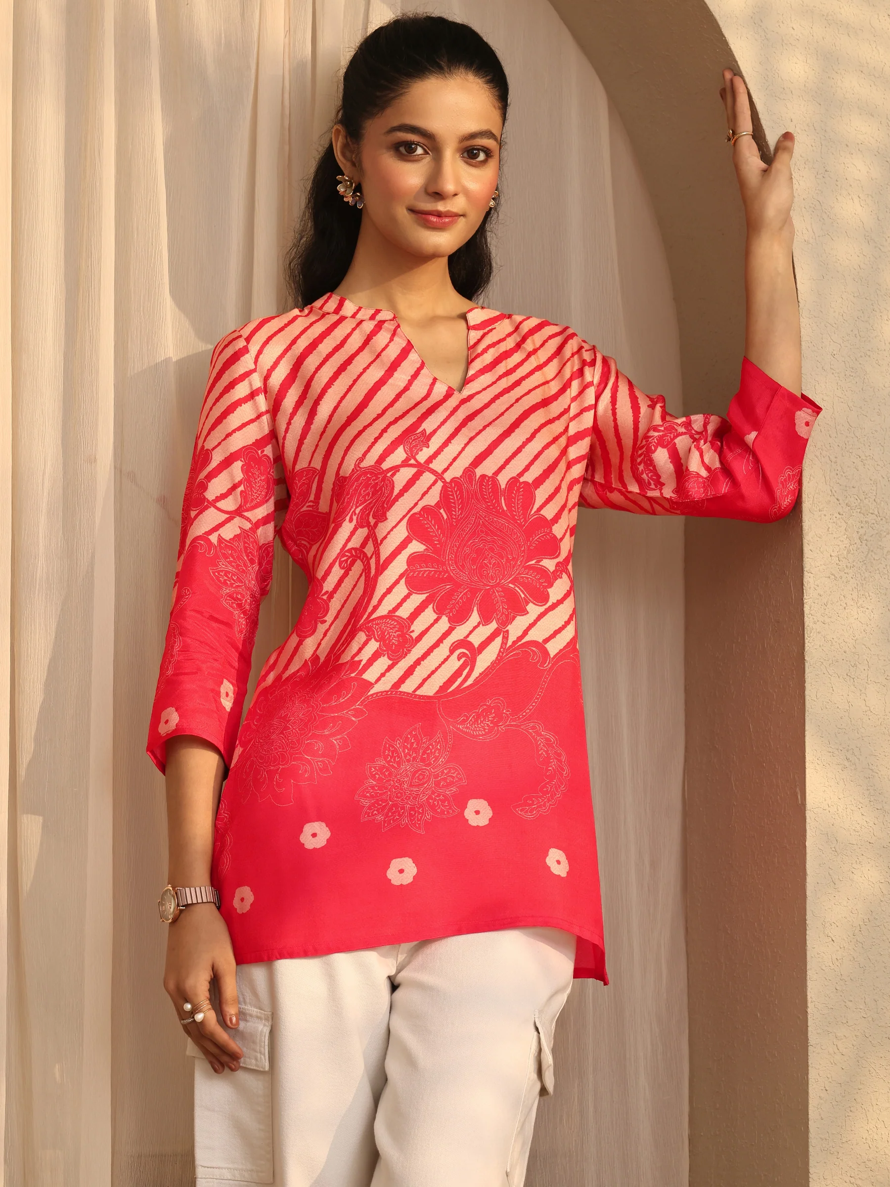 Coral Printed Muslin Straight Short Kurti - Image 6