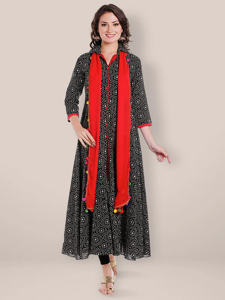 Chiffon Dupatta with Multicolored Pompom Balls - Image 11