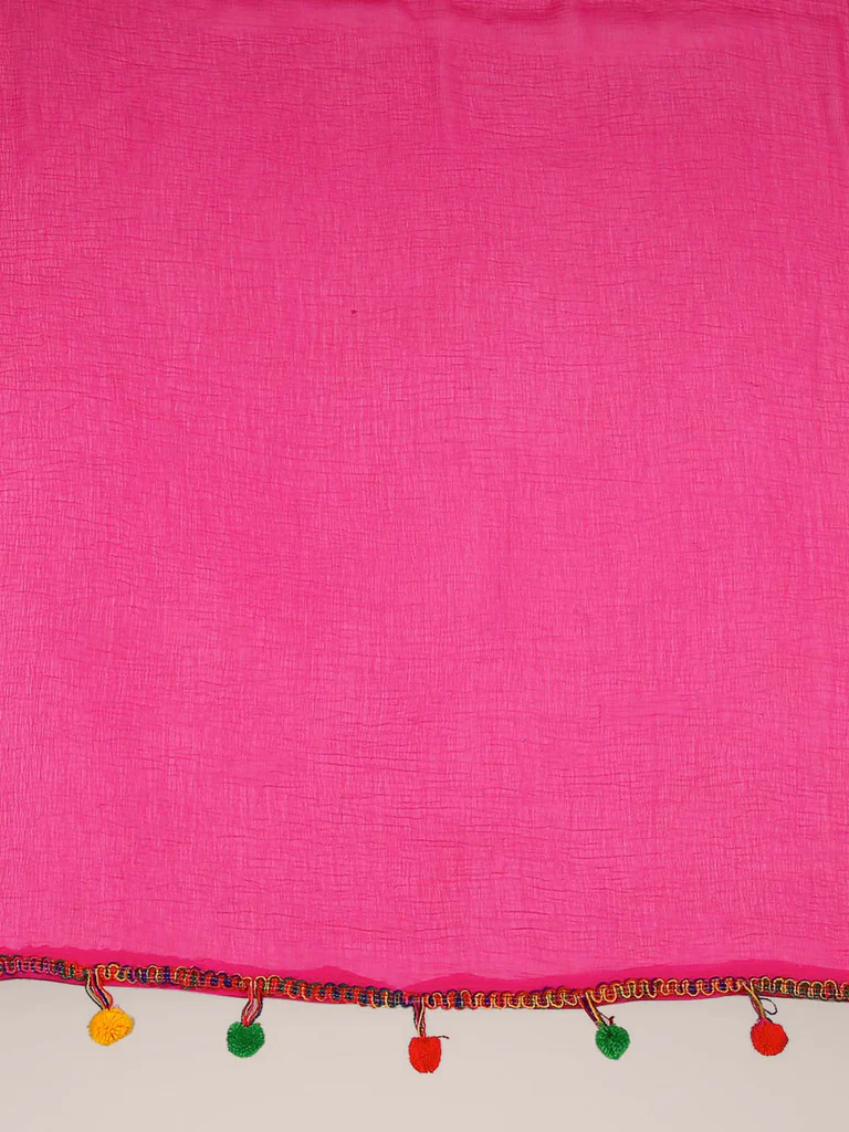 Chiffon Dupatta with Multicolored Pompom Balls - Image 6