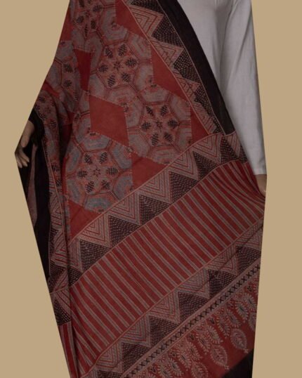 Maroon Ajrak Mul Cotton Dupatta