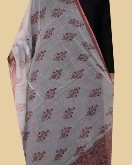 Butta Floral - Cream Block Printed Kota Cotton Dupatta