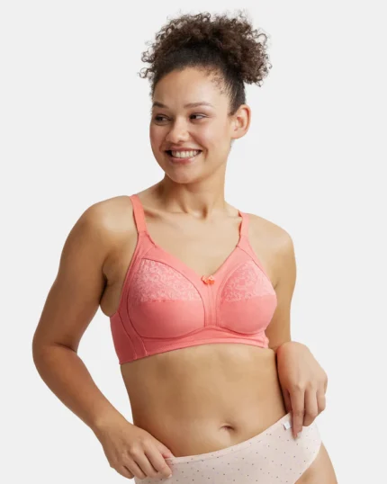 Blush Pink Non Padded Super Combed Cotton Elastane Stretch Full Coverage Plus Size Bra