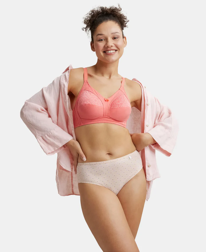 Blush Pink Non Padded Super Combed Cotton Elastane Stretch Full Coverage Plus Size Bra - Image 7