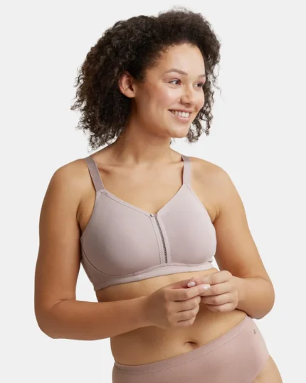 Mocha Combed Cotton Elastane Stretch Full Coverage Minimizer Bra