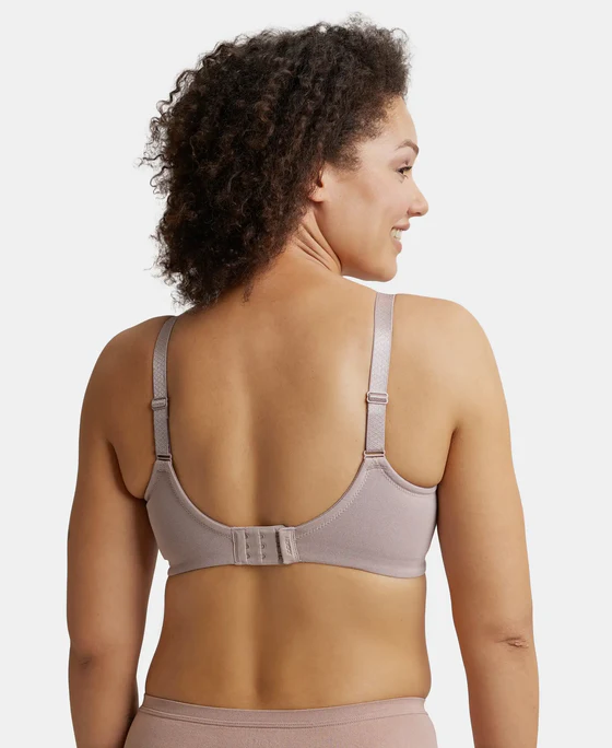 Mocha Combed Cotton Elastane Stretch Full Coverage Minimizer Bra - Image 2