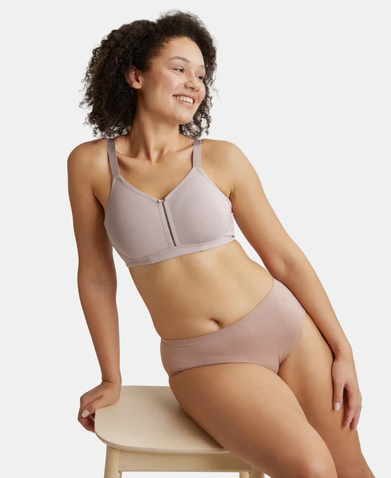 Mocha Combed Cotton Elastane Stretch Full Coverage Minimizer Bra - Image 4