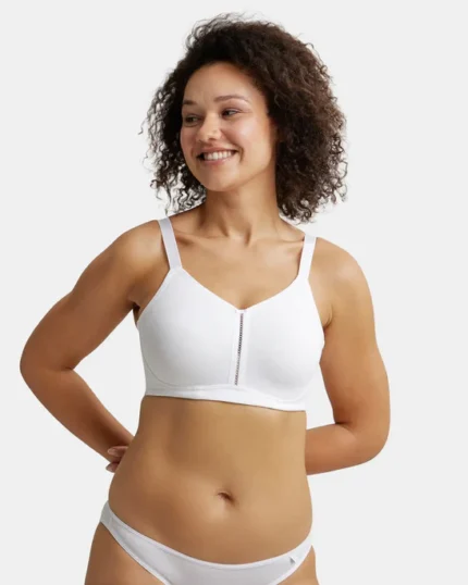 White Super Combed Cotton Elastane Stretch Full Coverage Minimizer Bra