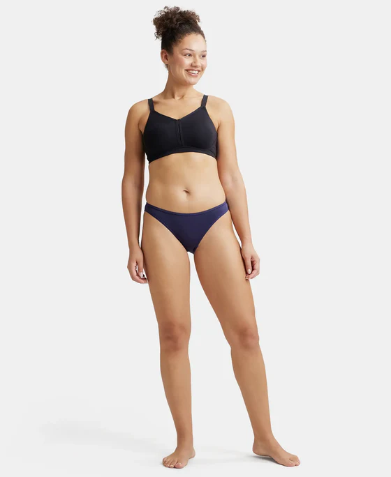 Black Combed Cotton Elastane Stretch Full Coverage Minimizer Bra - Image 5
