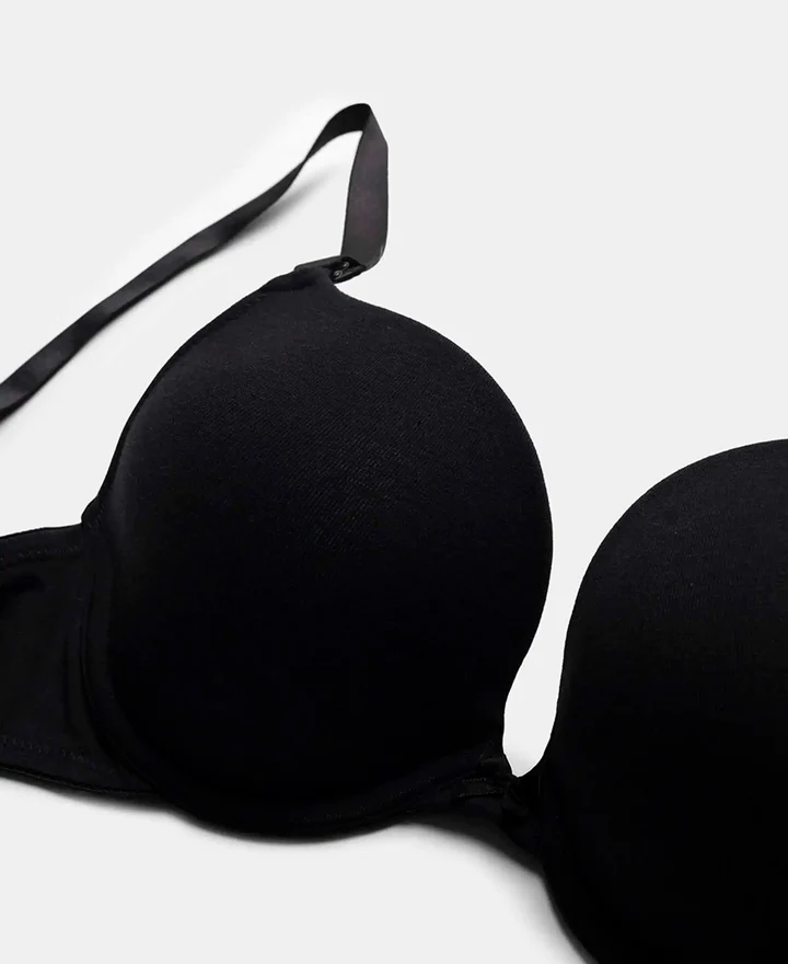 Black Padded Wired Super Combed Cotton Elastane Stretch Medium Coverage Pushup Bra - Image 12