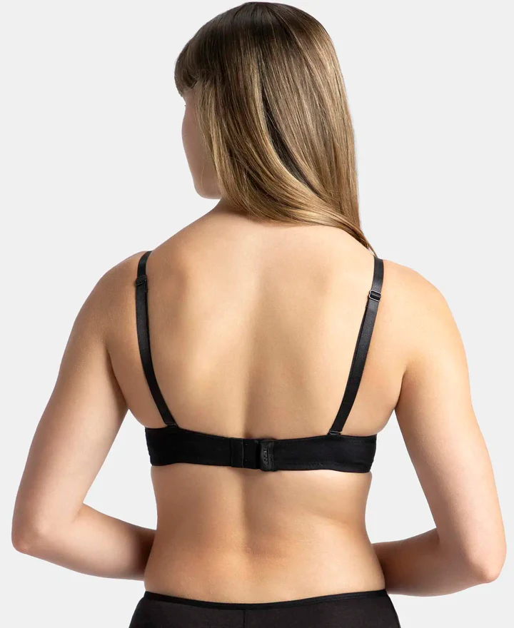 Black Padded Wired Super Combed Cotton Elastane Stretch Medium Coverage Pushup Bra - Image 5