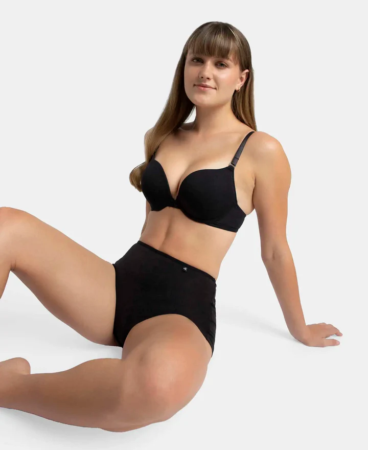 Black Padded Wired Super Combed Cotton Elastane Stretch Medium Coverage Pushup Bra - Image 7