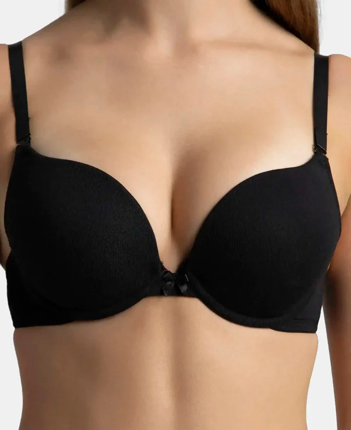 Black Padded Wired Super Combed Cotton Elastane Stretch Medium Coverage Pushup Bra - Image 8