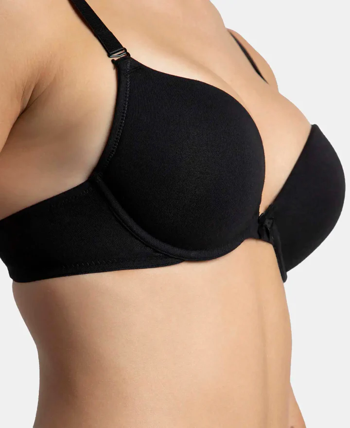 Black Padded Wired Super Combed Cotton Elastane Stretch Medium Coverage Pushup Bra - Image 9