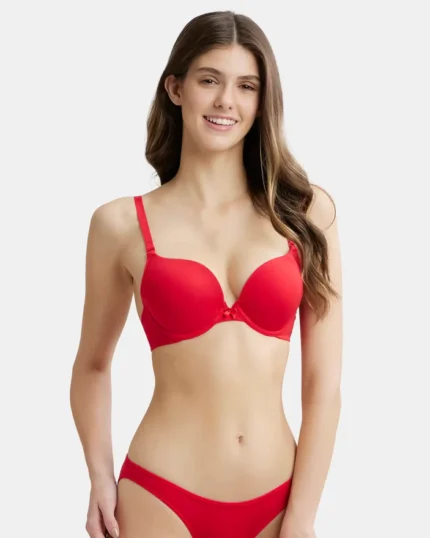Wired Padded Super Combed Cotton Elastane Stretch Medium Coverage Pushup Bra with Plunge Neck