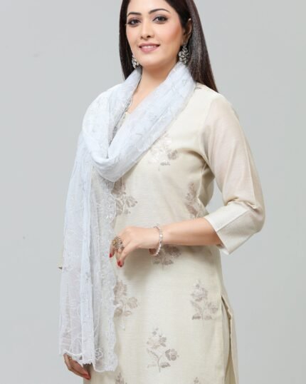 Gray Net Embroidered Dupatta