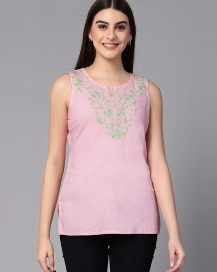 Nadia Kashmiri Light Pink Sleeveless Kurti