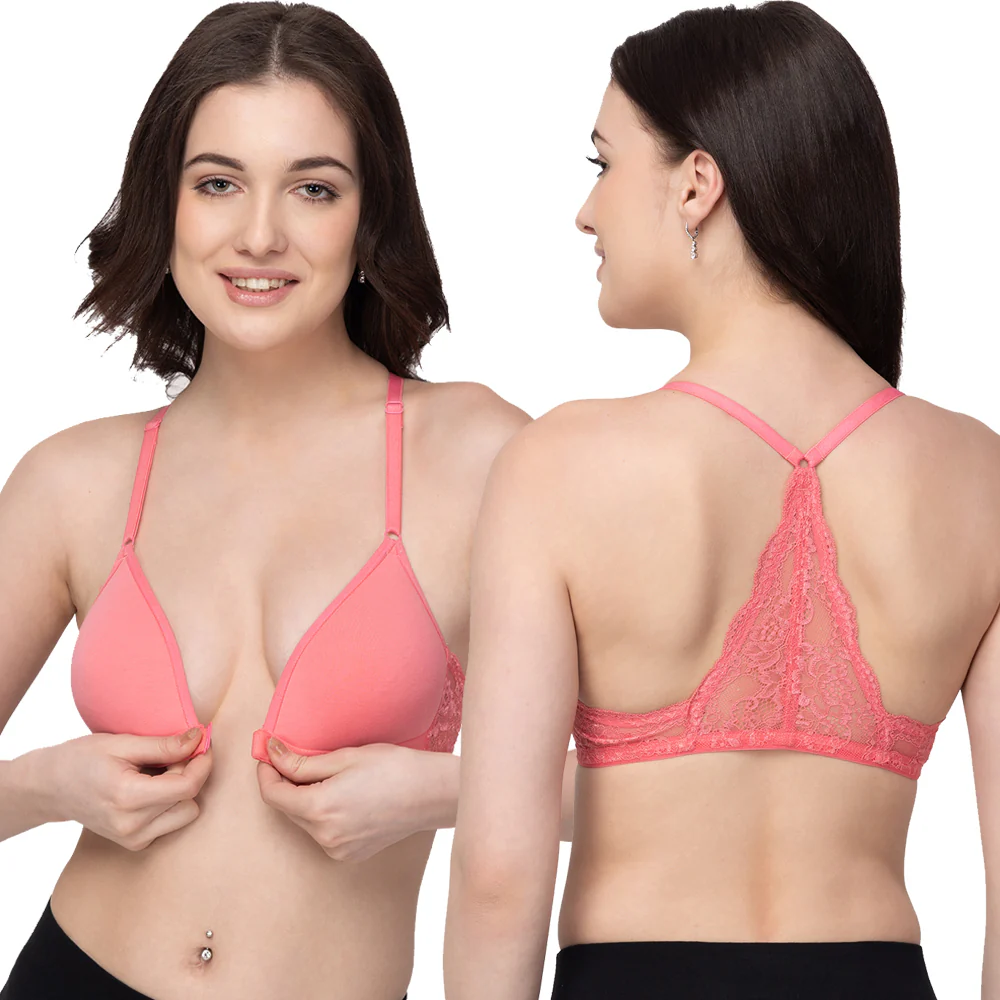 Rose Non-Wired Lightly Padded Medium Coverage Women's Front-Open Bra - Image 6