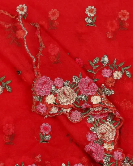 Organza Dupatta with Multicolor Floral Embroidery