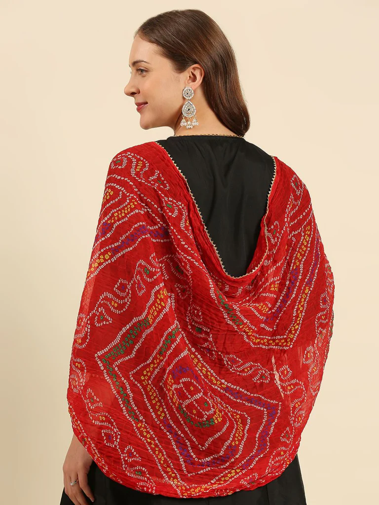 Multi Printed Bandhini Chiffon Dupatta - Image 3
