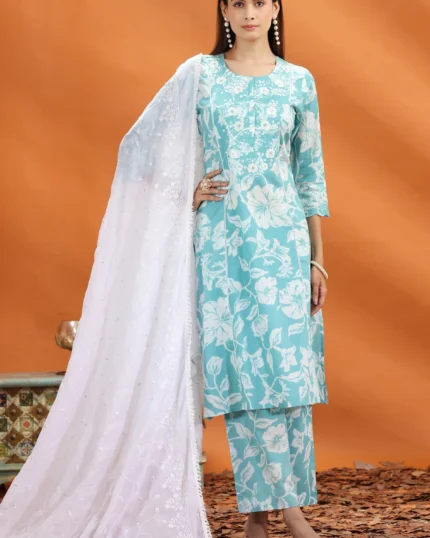 White Cotton Embroidered Dupatta