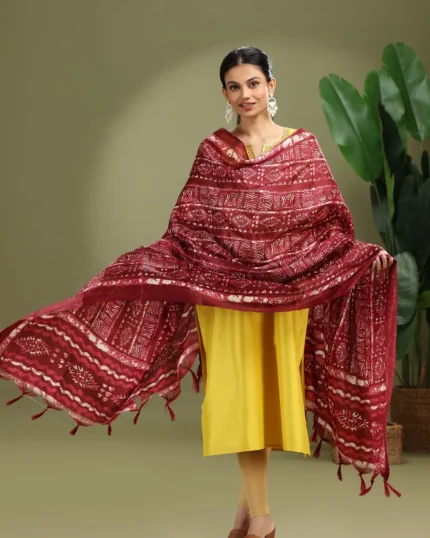 Wine Chiffon Floral Printed Dupatta