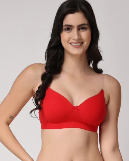 Red Full Coverage Heavily Padded Convertible-Straps T-Shirt Bra