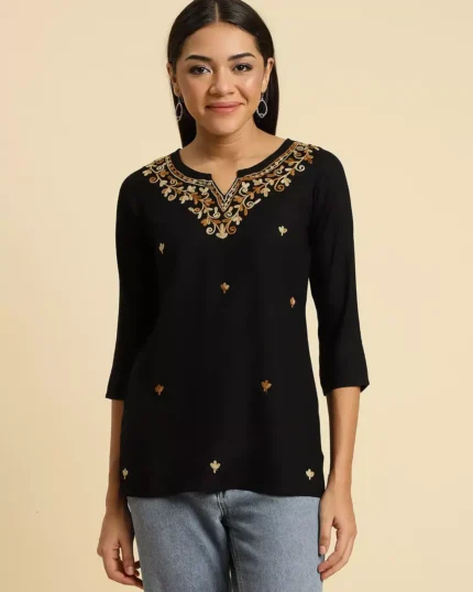Aiza Kashmiri Black Short Kurti