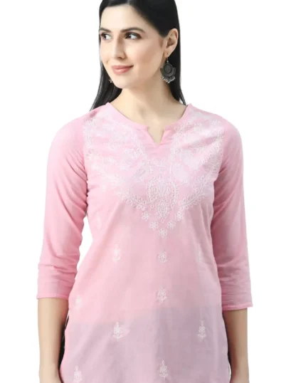 Pink Chikankari Short Kurti
