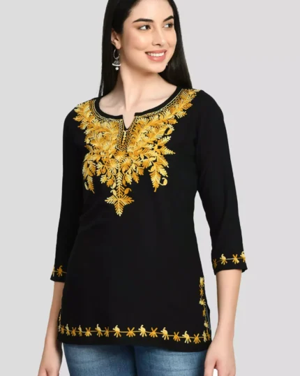 Black Kashmiri Embroidered Short Kurti