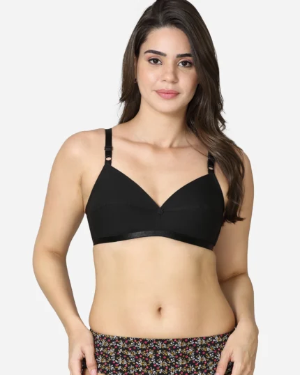 Single layered Black pointed seamed cup medium coverage bra