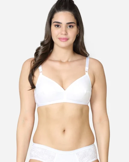 Single layered pointed seamed cup medium coverage bra